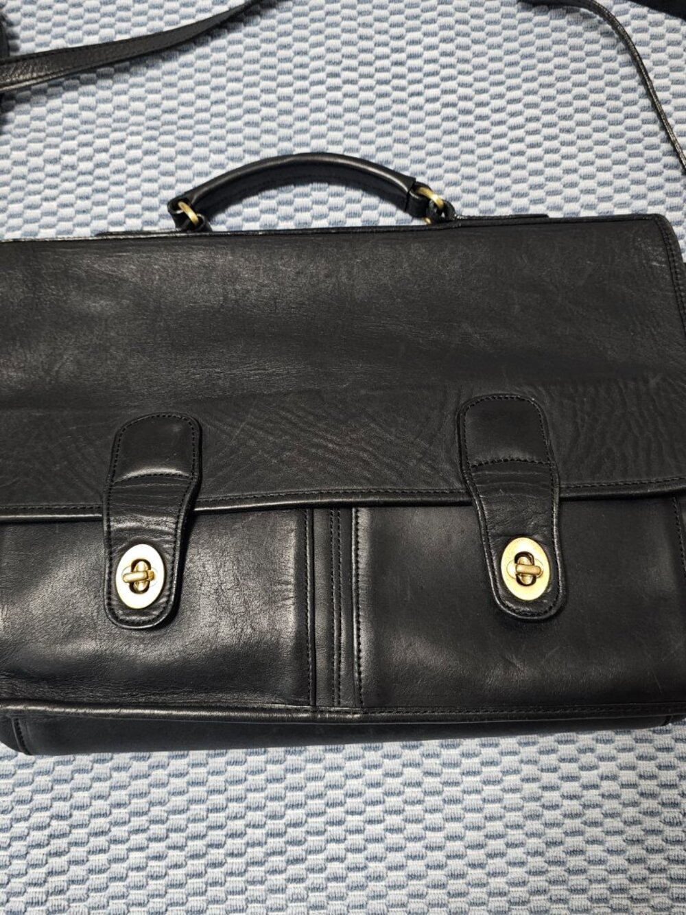 Coach Vintage Black Leather Messenger/Briefcase Bag Rare Dual Twist-Lock Closure - Picture 4 of 9